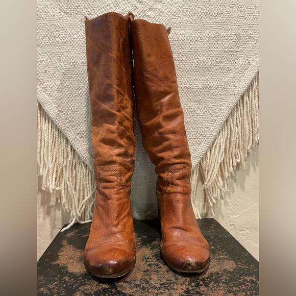 FRYE Tan Leather Heeled Boots - Picture 2 of 12